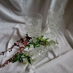 Wexford Waffle pattern pressed glass goblets